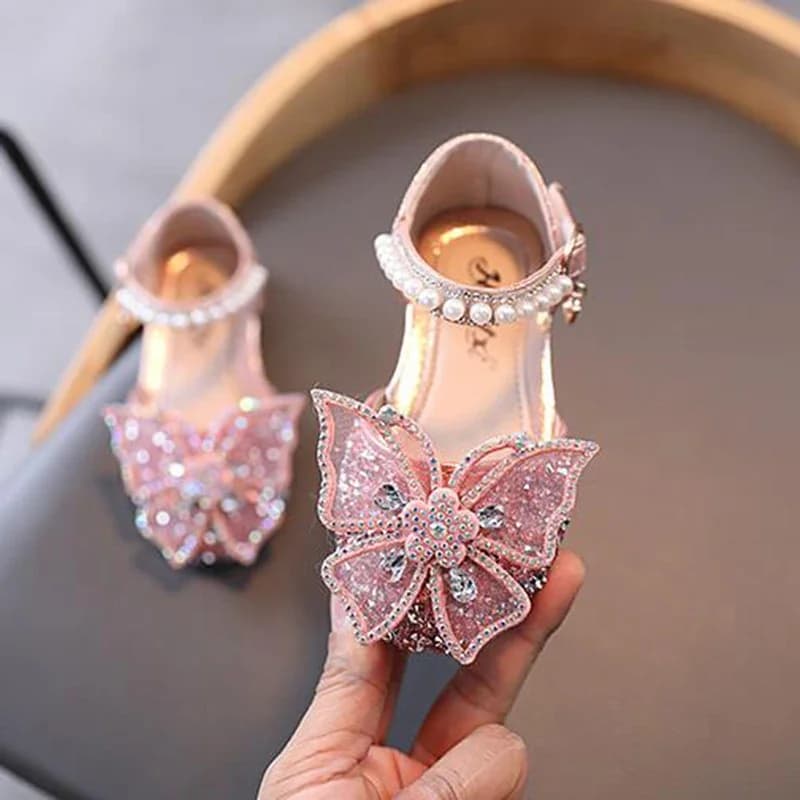 Sandales d'été pour filles, chaussures de princesse à paillettes et nœud en strass, chaussures à tal