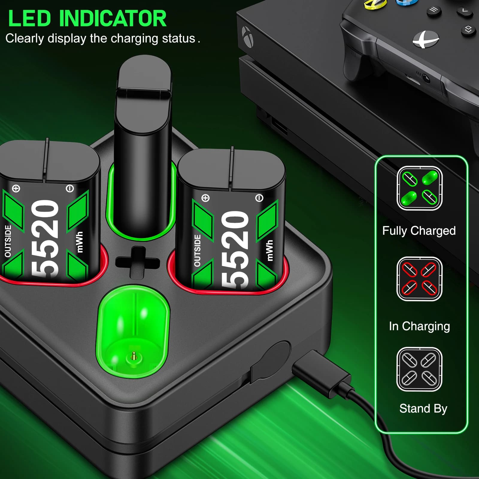 Station de recharge pour Xbox série X/Xbox série S 4, Pack de Batteries pour Xbox One X/Xbox One S/X