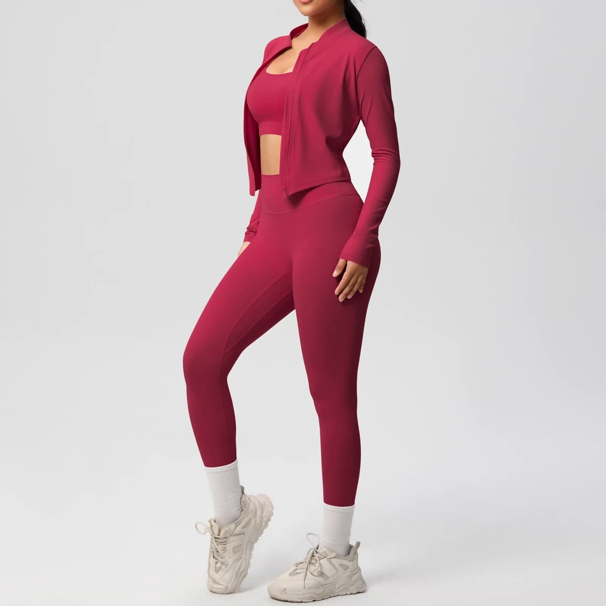 3 pièces vêtements de sport Yoga ensemble gymnastique sport soutien-gorge veste à glissière Leggings
