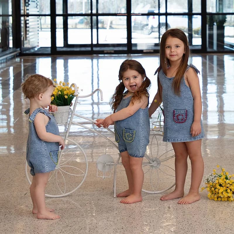 Ensemble de robe en denim pour filles, barboteuses pour bébés garçons, chemise décontractée, jupe po
