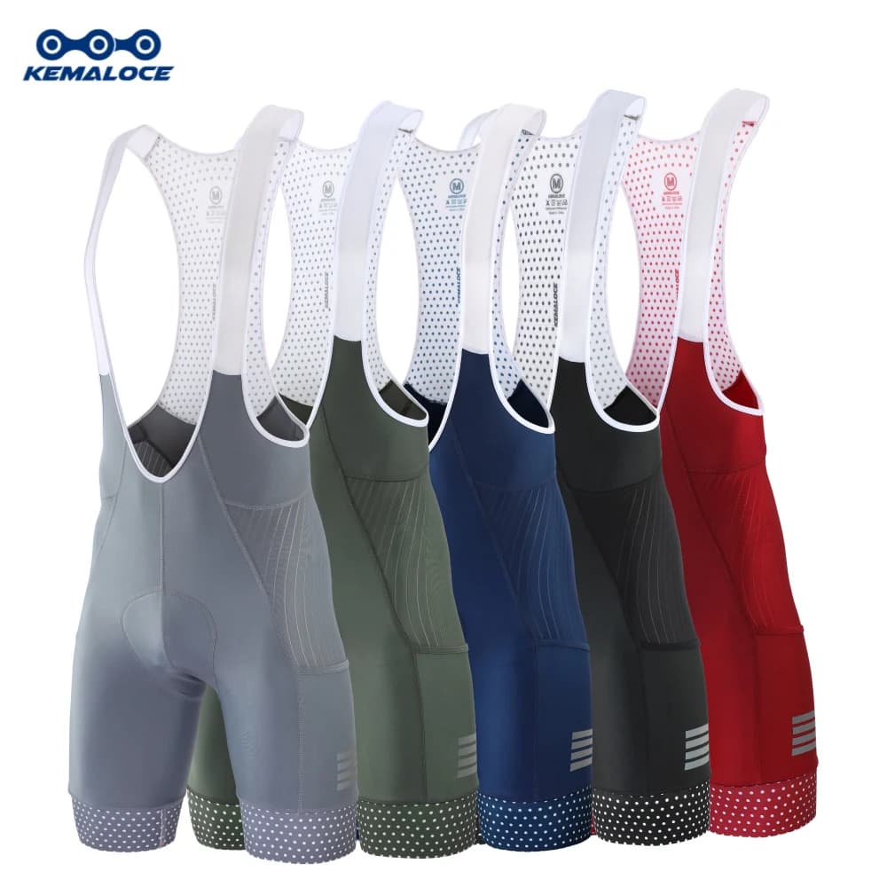 KEMALOCE cuissard de cyclisme avec poches latérales homme bleu & gris & rouge short de vélo Gel Pad 