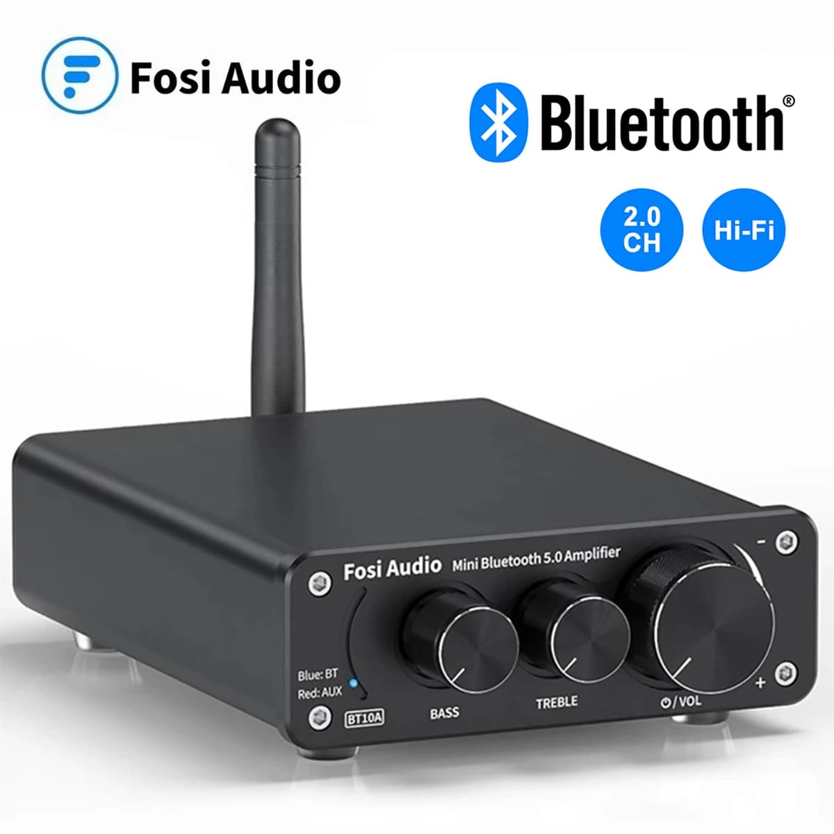 Fosi Audio BT10A Mini amplificateur Bluetooth 2 canaux pour haut-parleurs domestiques aigus et basse