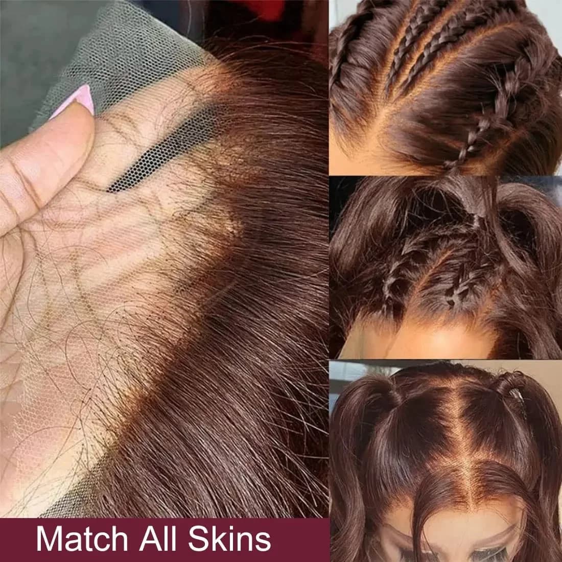 Perruques Lace Frontal Body Wave Marron Remy Pré-Pluckées Couleur Chocolat 13x6 HD Lace Front Cheveu