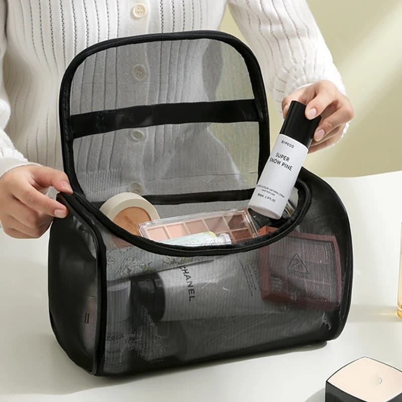 Trousse de toilette, rangement de voyage, pochette à cosmétiques, fourre-tout en maille, trousse de 