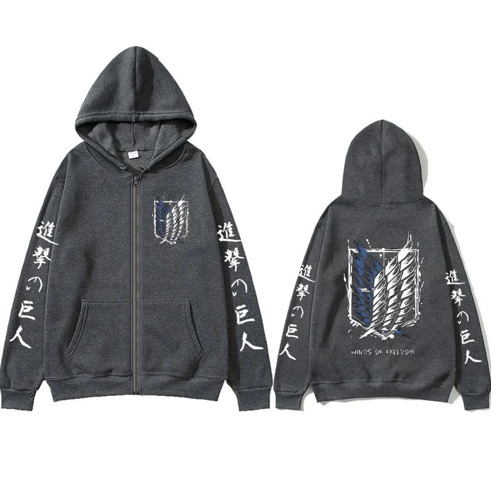 Sweat-shirts à fermeture éclair avec logo Anime Attack on Titan Mikasa Ackerman Eren Jaeger Wings of