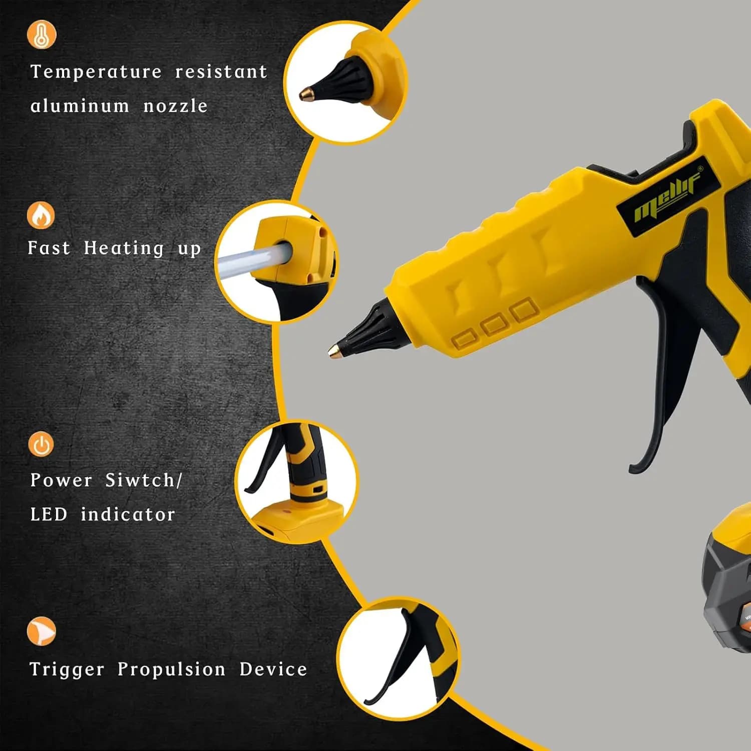 Mellif pistolet à colle chaude sans fil Compatible avec la batterie Dewalt 18V 20V outil de réparati