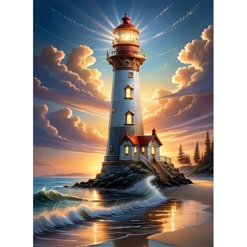 Kit de Peinture Diamant Phare, Décoration Artistique DIY pour Adultes, Peinture Diamant Sans Cadre p