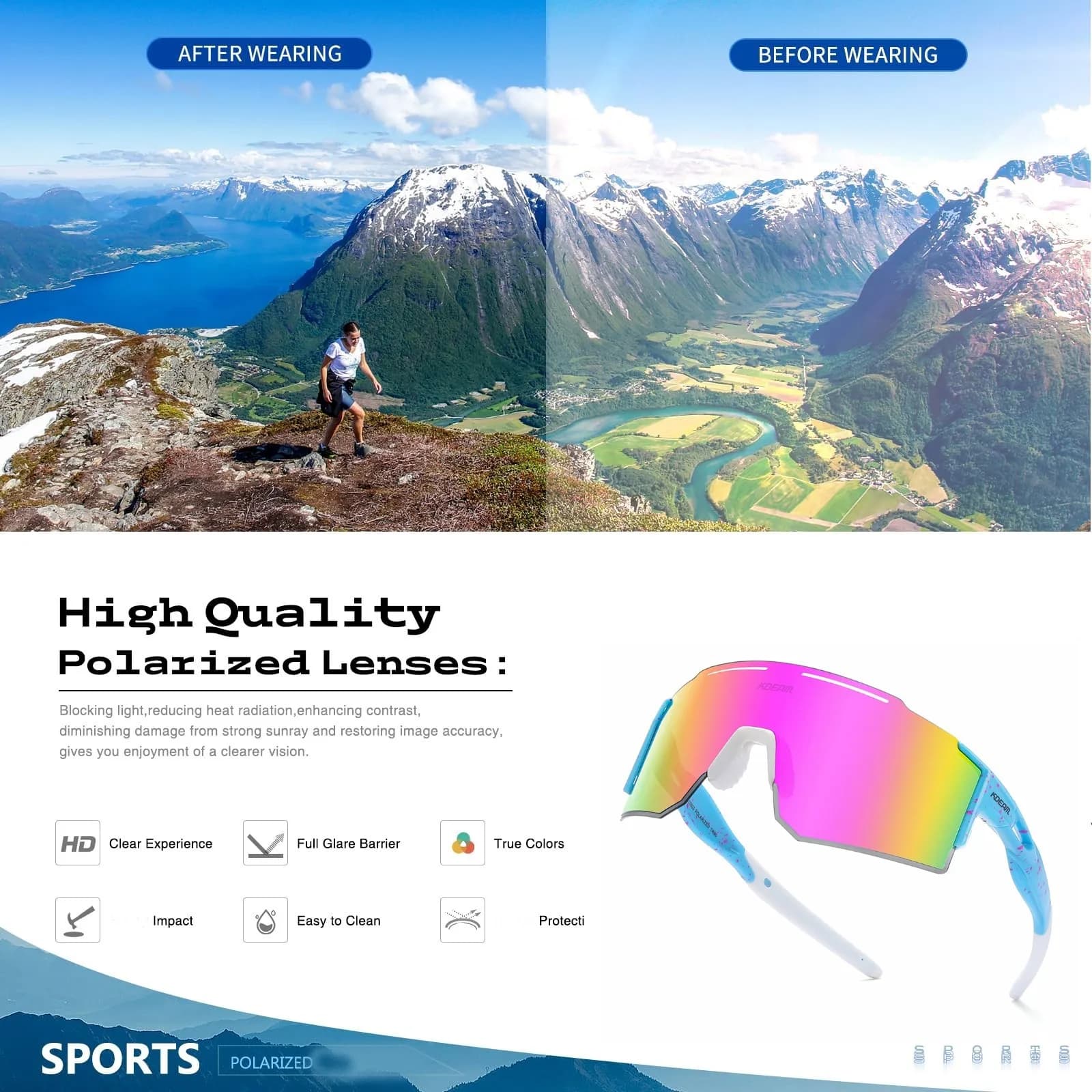 Lunettes de soleil polarisées pour hommes et femmes, lunettes de soleil de baseball et de softball p