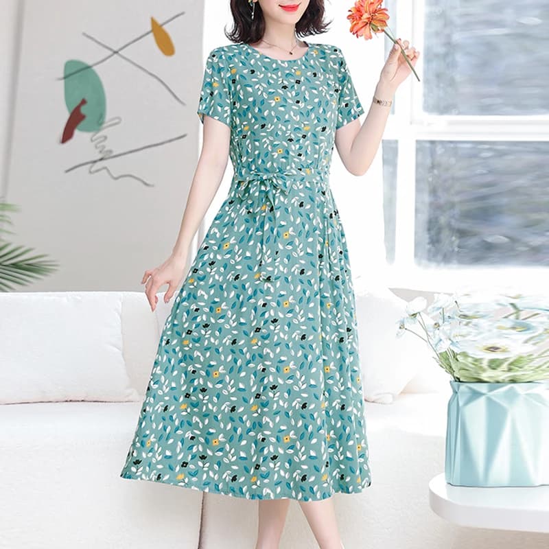Robe d'été à col rond pour femmes, tenue de soirée en coton, grande taille, style bohème