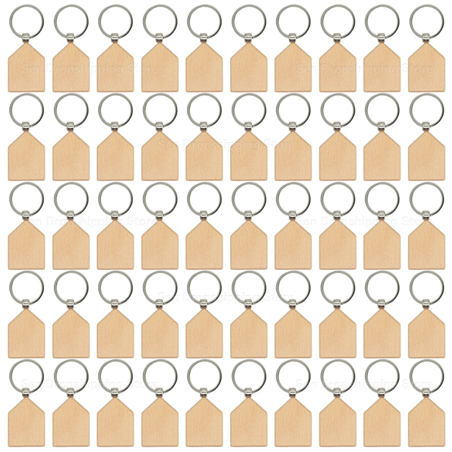 50 pièces porte-clés en forme de maisons en bois, porte-clés en bois, porte-clés créatifs pour la ma