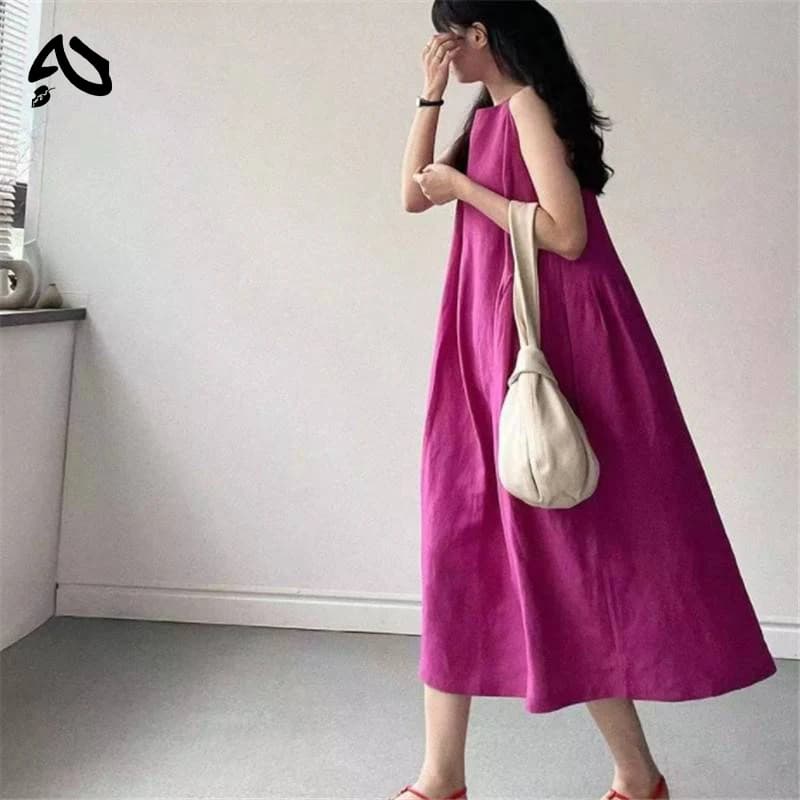 Nouvelles robes originales pour femmes, en coton et lin, sans manches, amples, décontractées, col ro