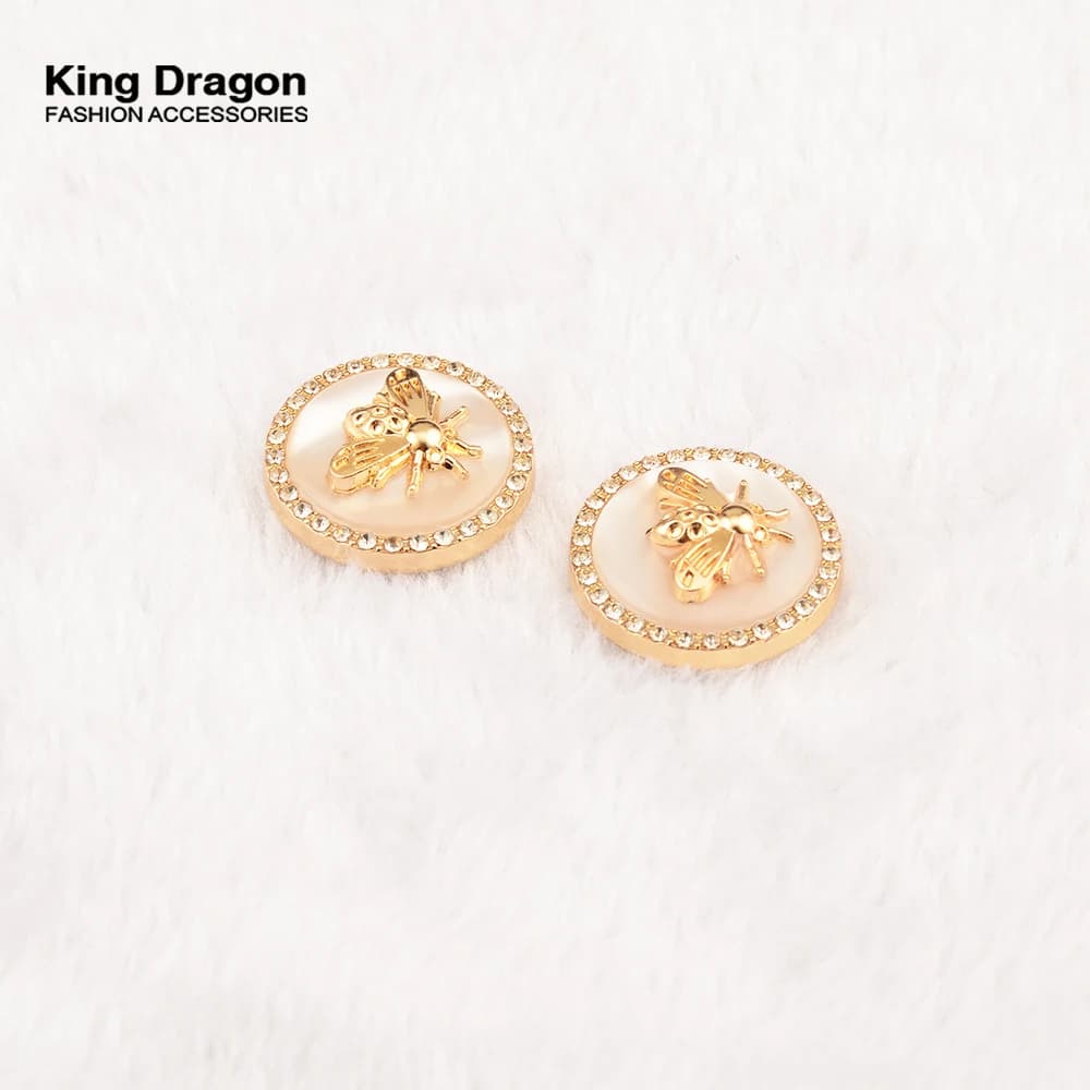 Nouvel Arrivage – Lot de 6 Boutons en Métal Doré avec Strass et Perles Roses et Bleues, Style Abeill