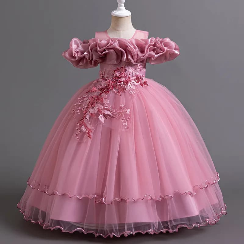 Robes de demoiselle d'honneur en tulle pour filles, robes de princesse, nœud de fille, costume de No
