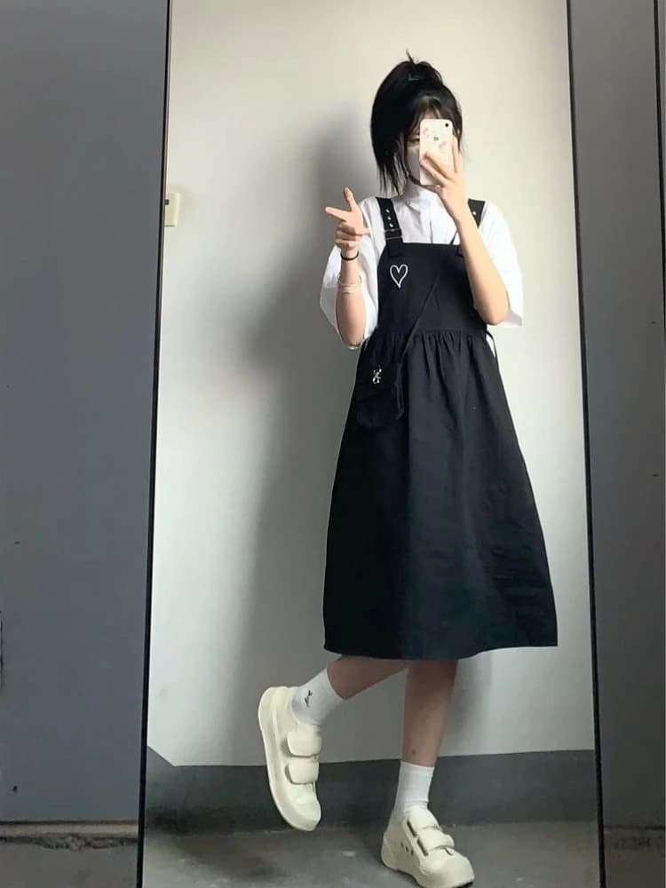 FIBfur s-Robe à bretelles imprimées en forme de cœur pour femmes, style preppy Kawaii, streetwear fi