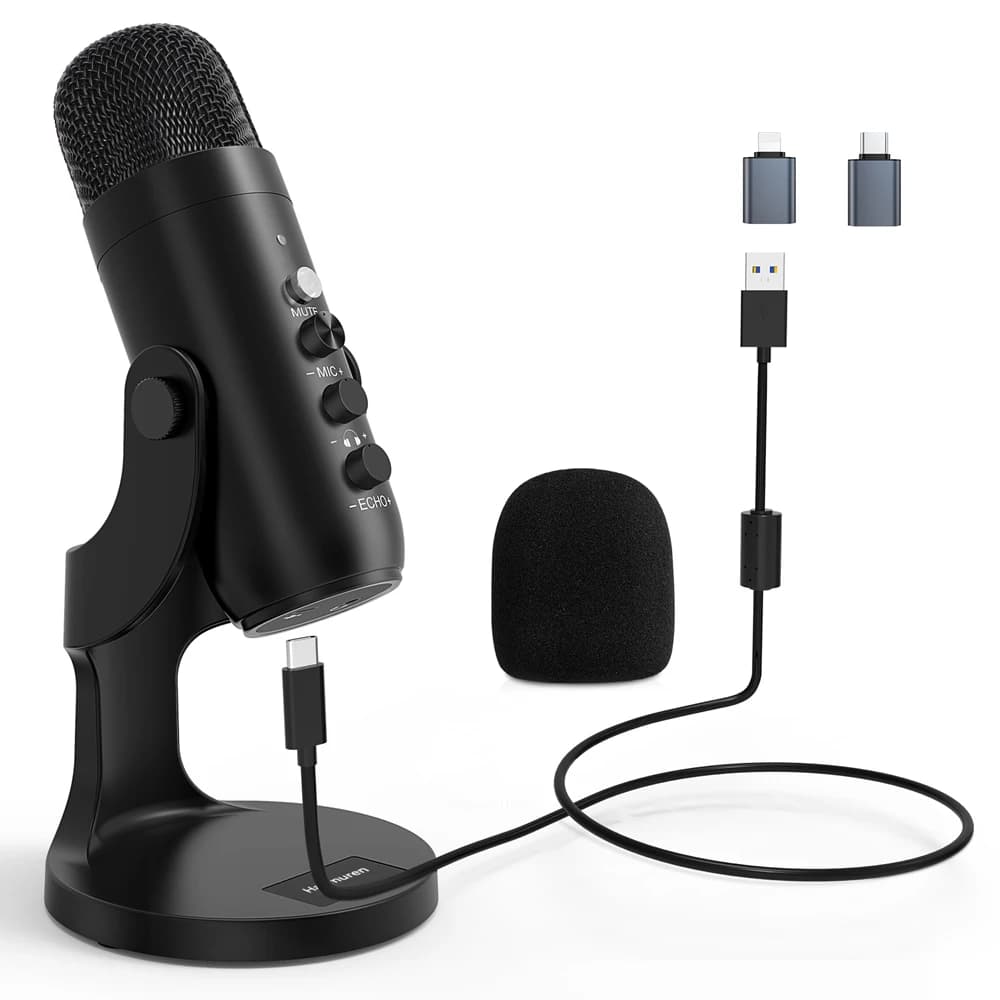 Haomuren Microphone USB pour PC Mac enregistrement de jeu Streaming Podcast, micro à condensateur po