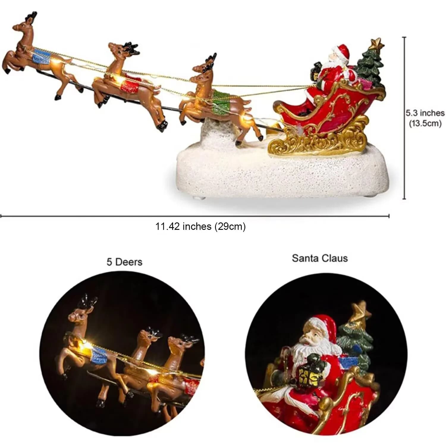 Traîneau de noël avec Figurine de renne, lumière LED, ornement de maison de Village de vacances, cad