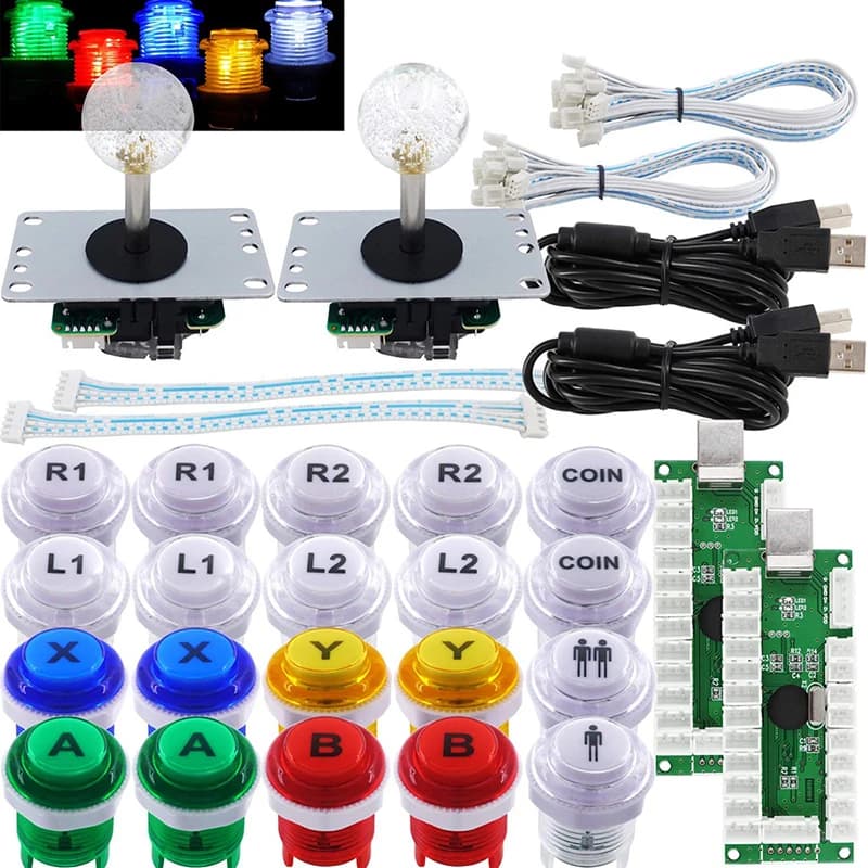 Kit de bricolage de manette d'arcade pour PC, boutons LED, micro-interrupteur, manette 8 voies, câbl