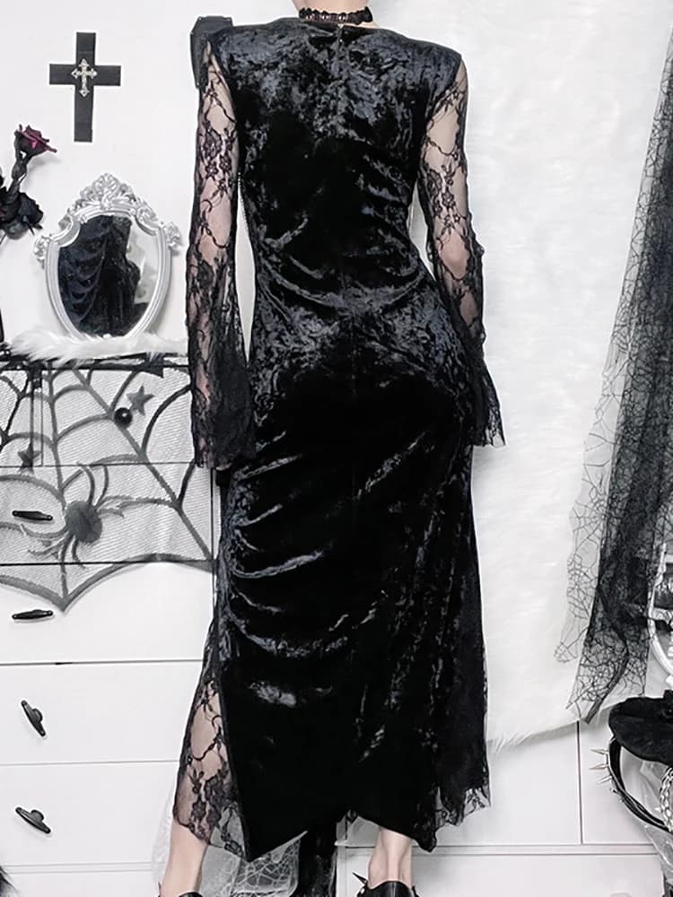 Goth foncé élégant centre commercial gothique femmes robes de soirée Grunge esthétique e-girl velour