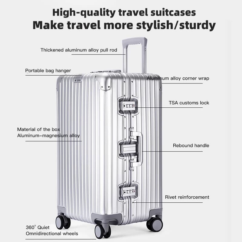 Valise de voyage en alliage aluminium-magnésium, bagage à roulettes, bagage cabine