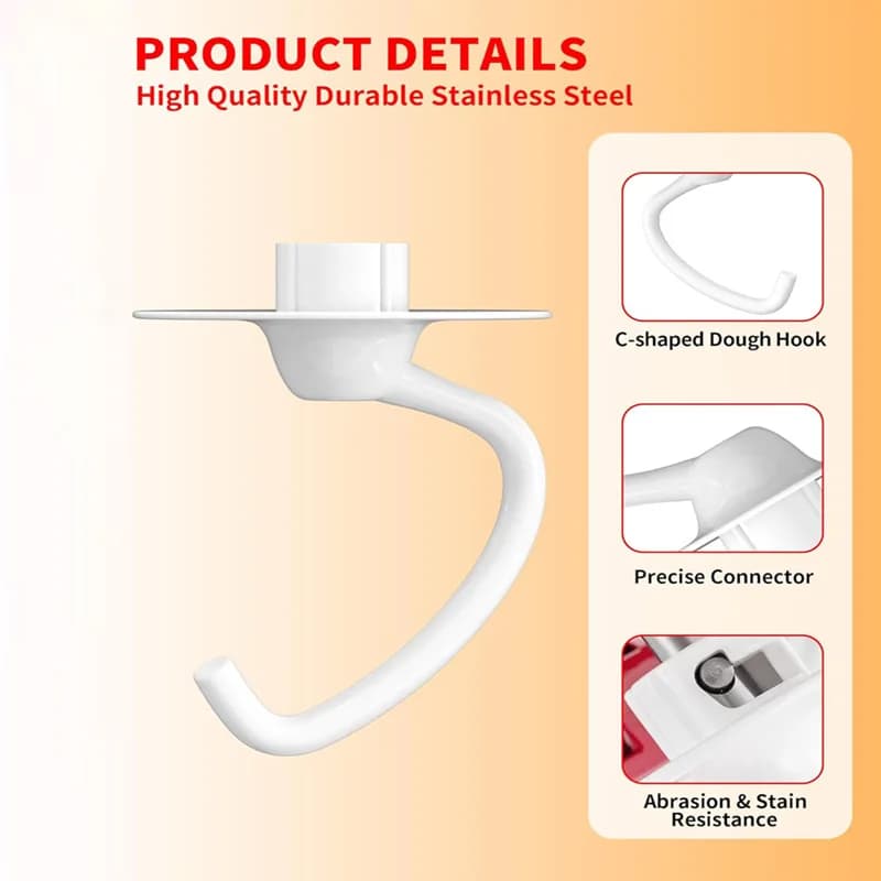 Crochet à pâte revêtu KitchenAid, compatible avec les mélangeurs sur socle K45dh KitchenAid KSM90, K