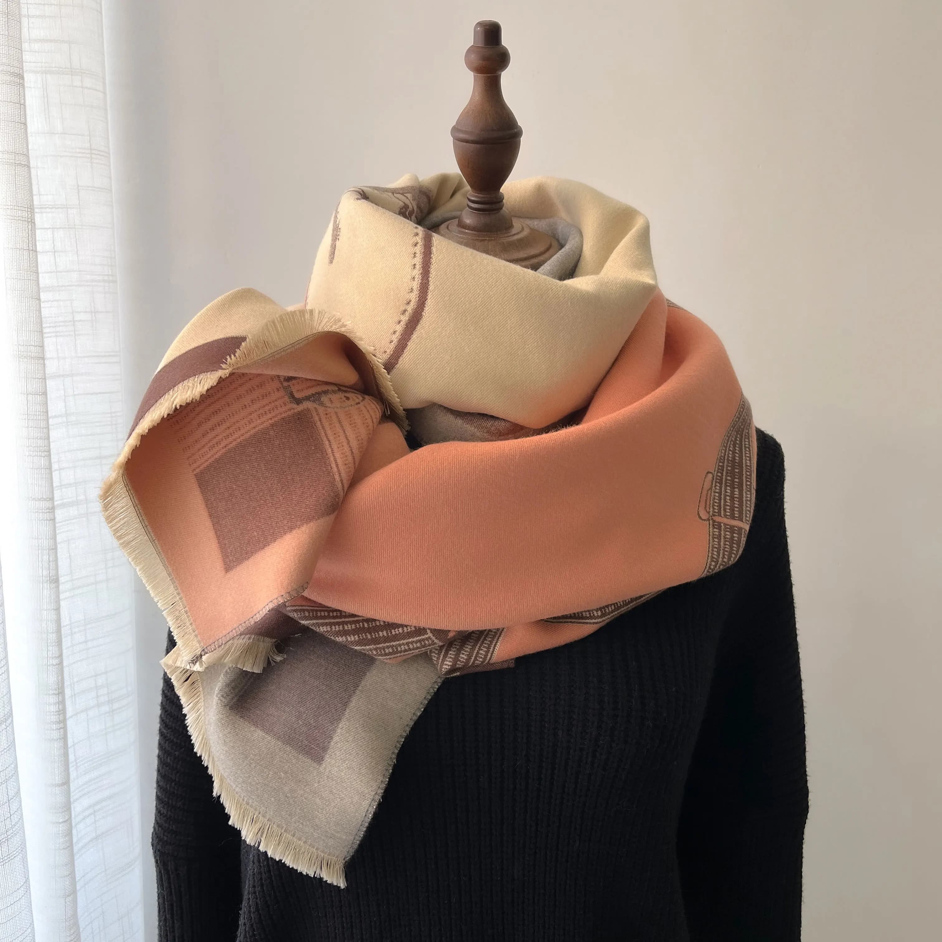 Écharpe en cachemire d'hiver pour femmes, imprimé de luxe, châle enveloppant, couverture épaisse et 