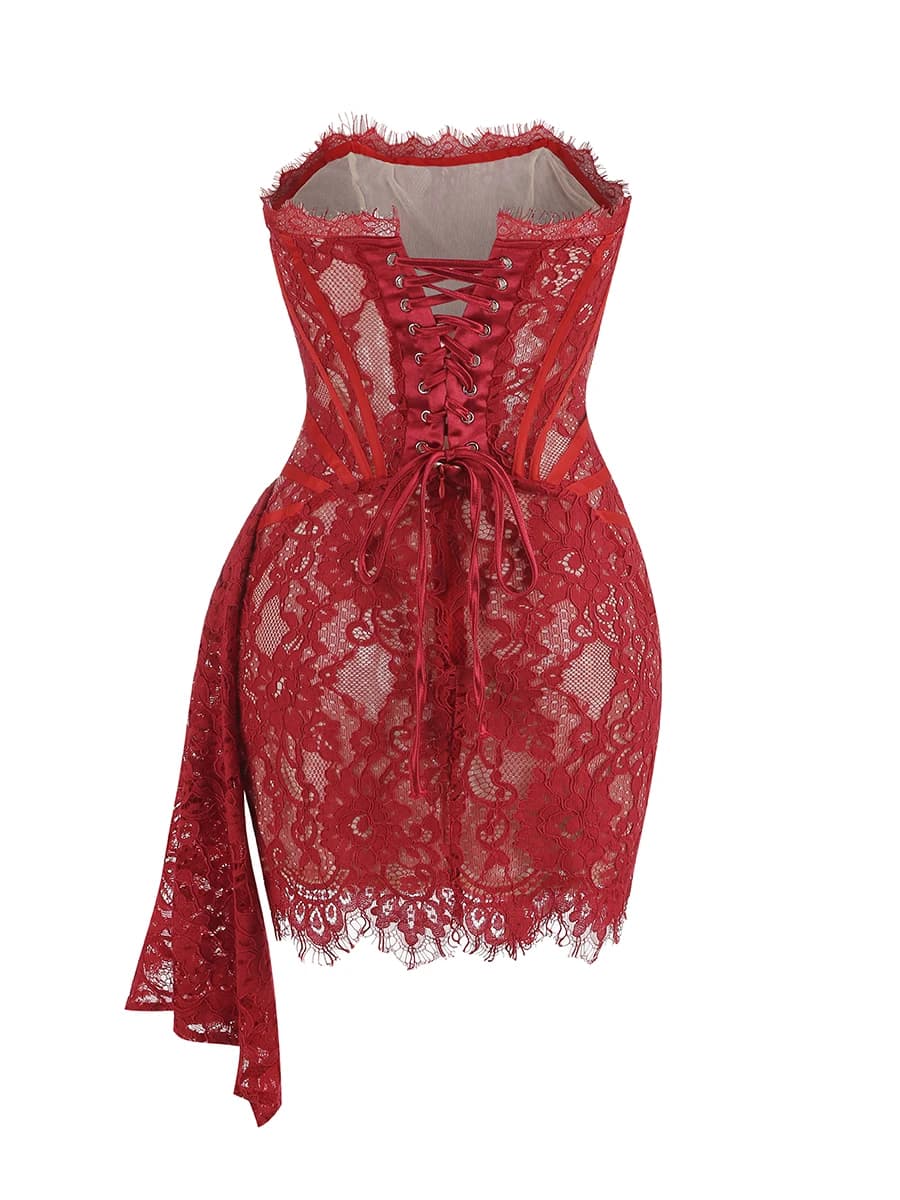 VC robe de noël pour femmes dentelle rouge Sexy bretelles sans manches mince dîner robe courte avec 