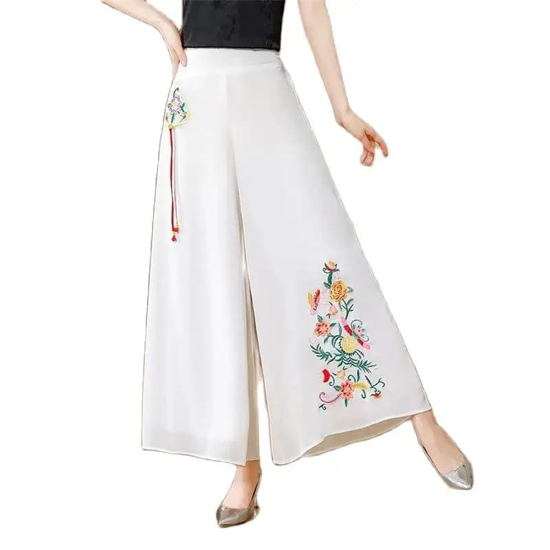 InjMulberry-Pantalon large taille haute brodé, haut de gamme, nouvelle mode été 2022, couleur unie, 