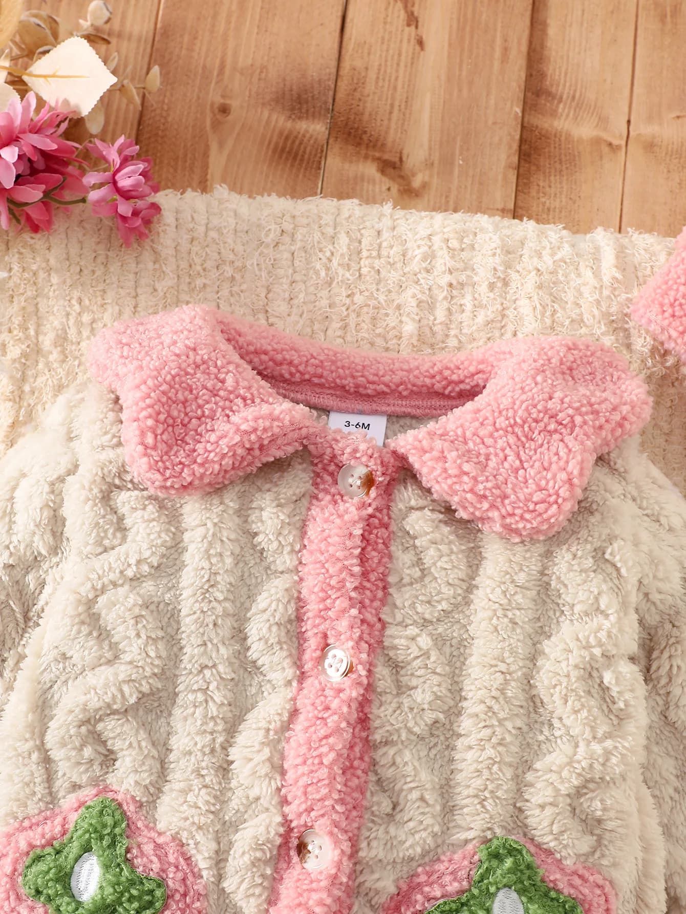 Ensemble barboteuse bébé en polaire épaisse double face avec col en peluche, barboteuse tricotée à m