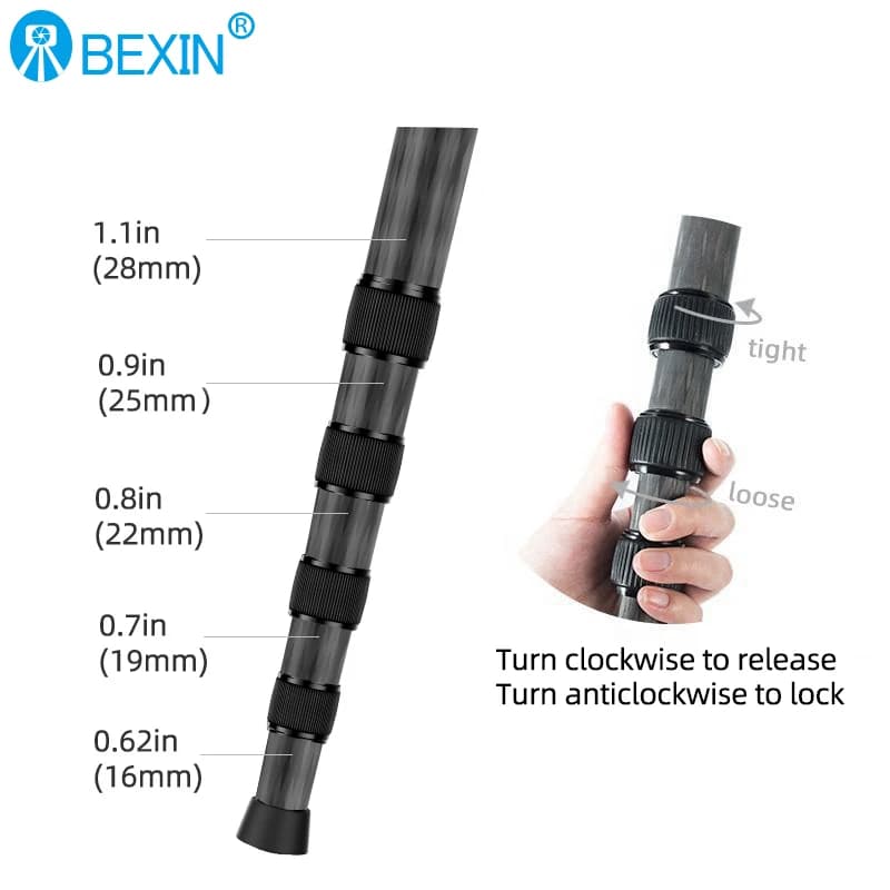 BEXIN P285C support monopode de voyage Portable en Fiber de carbone professionnel léger peut support