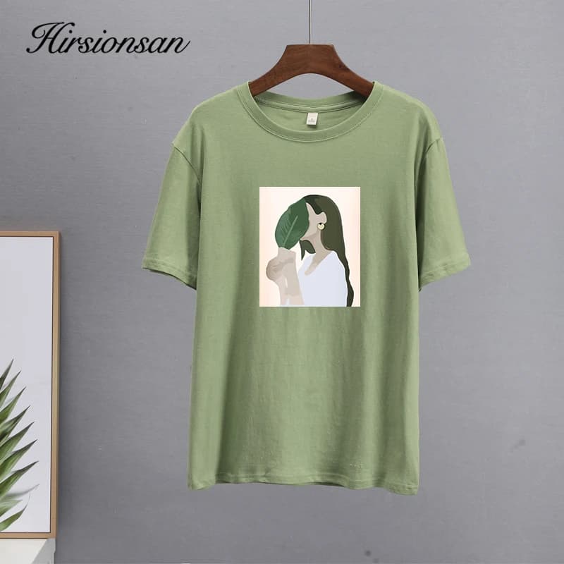 Hirsionsan – t-shirt imprimé pour femmes, 2023 coton, ample, décontracté, Chic, estival, 100%