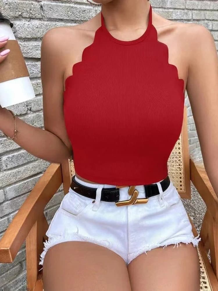 Chemisier à col rond pour Femme, Sexy, Slim, élégant, couleur unie, sans manches, Streetwear, décont