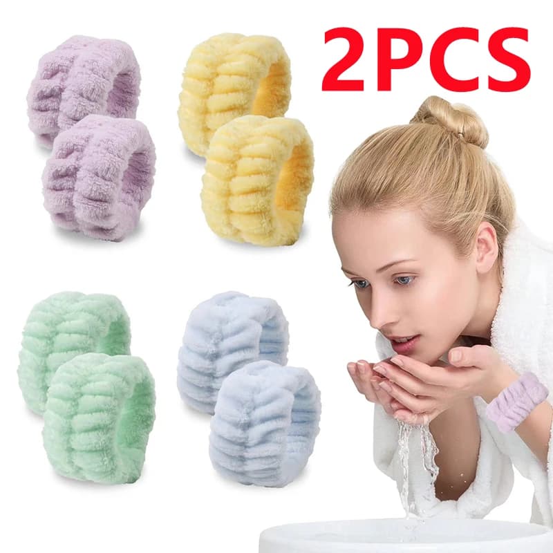 2 pièces réutilisable Spa poignet bandeau doux microfibre serviette bracelets pour laver le visage f