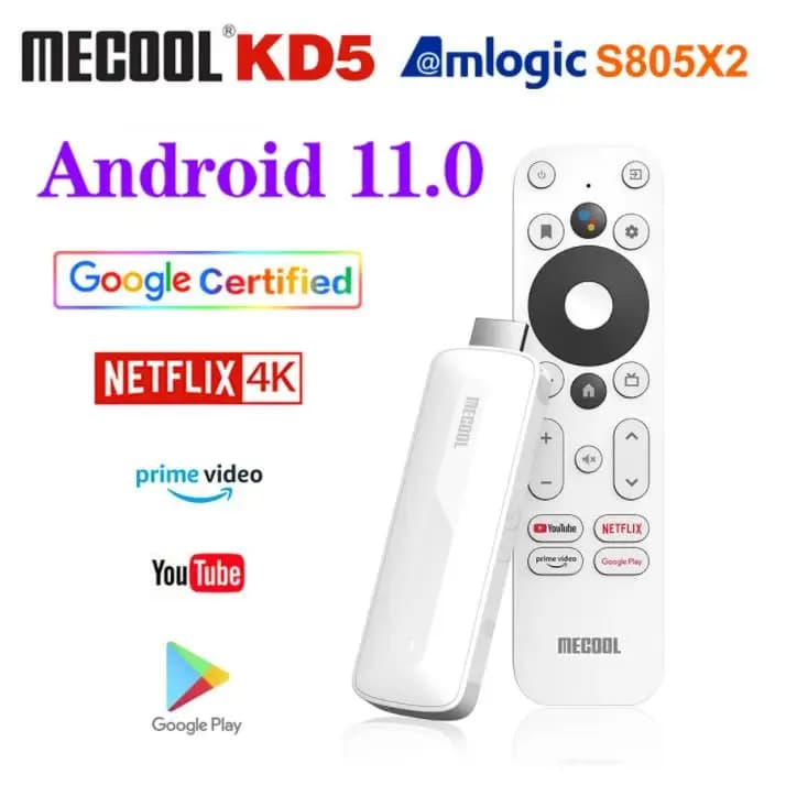 Clé TV Android 11 Full HD 4K Mecool KD5 1 Go 8 Go Amlogic S805X2, Boîtier Smart TV Double Wi-Fi Quad