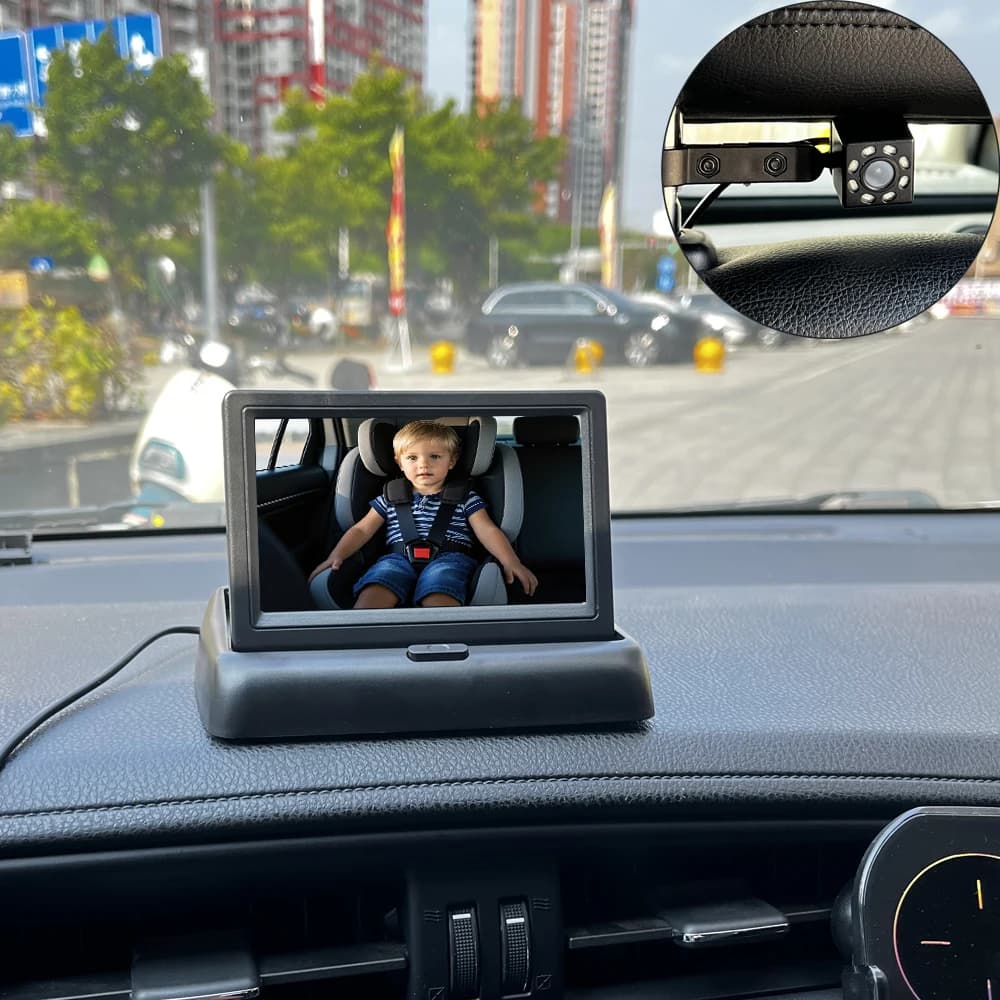 ‌ 360 °   Caméra rotative pour voiture de bébé, avec écran de Vision nocturne de 4.3 pouces, moniteu