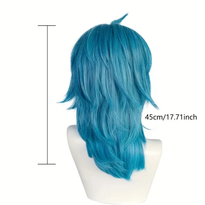 Coiffure cosplay Salic bleue droite mi-longue artificielle avec frange - résistante à la chaleur, sy