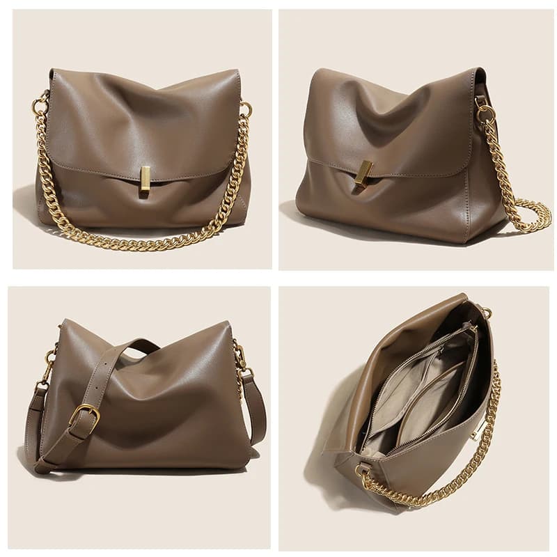 Sac à bandoulière en cuir De vache véritable pour femmes, sac à main tendance avec chaîne, grande ca