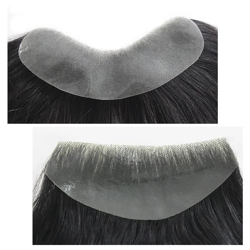 Hotsale 100% morceau de cheveux humains hommes Topper V boucle peau Super mince PU ligne avant systè
