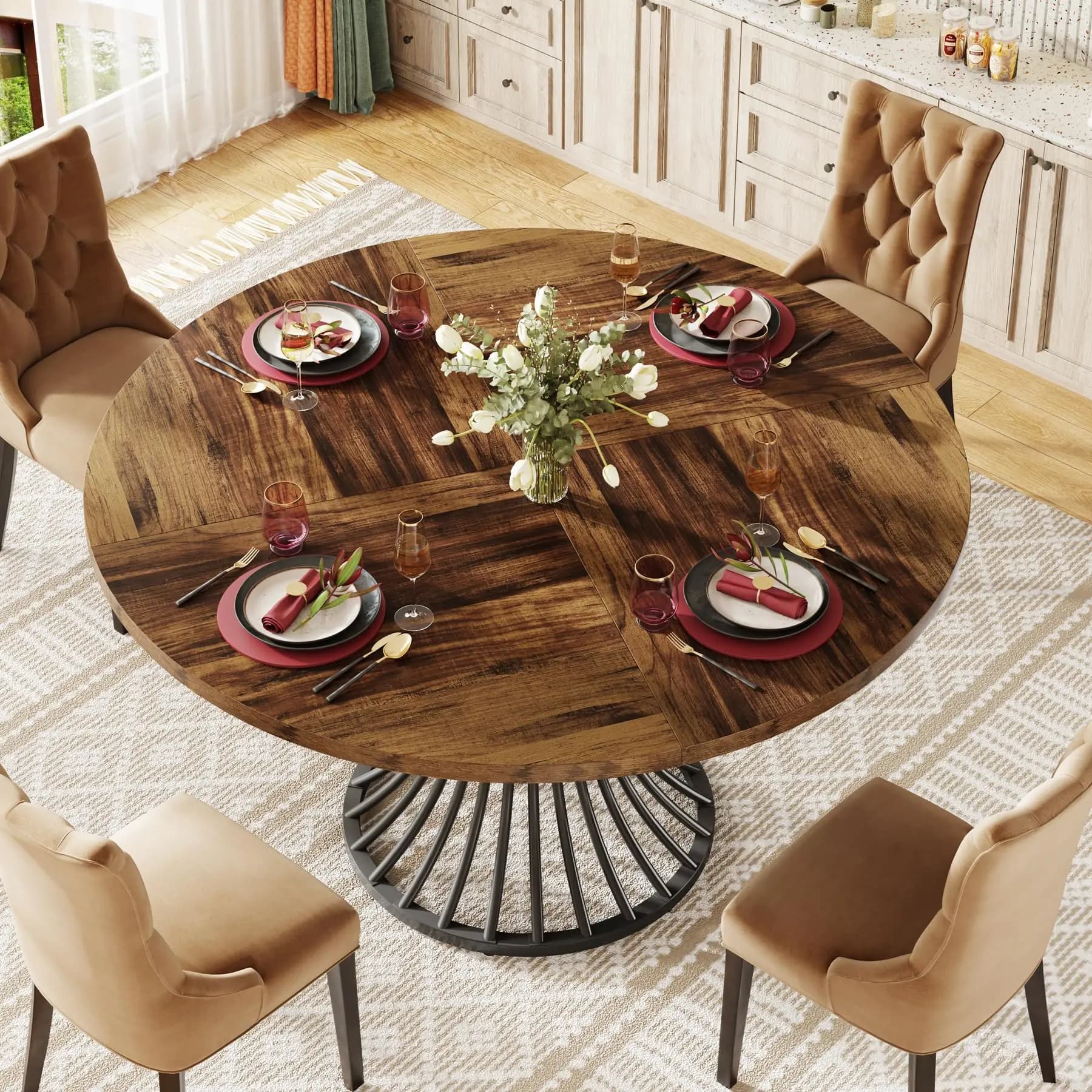 Tribesigns-Table à manger ronde pour 4-6 personnes, table de cuisine circulaire de 47 pouces pour sa
