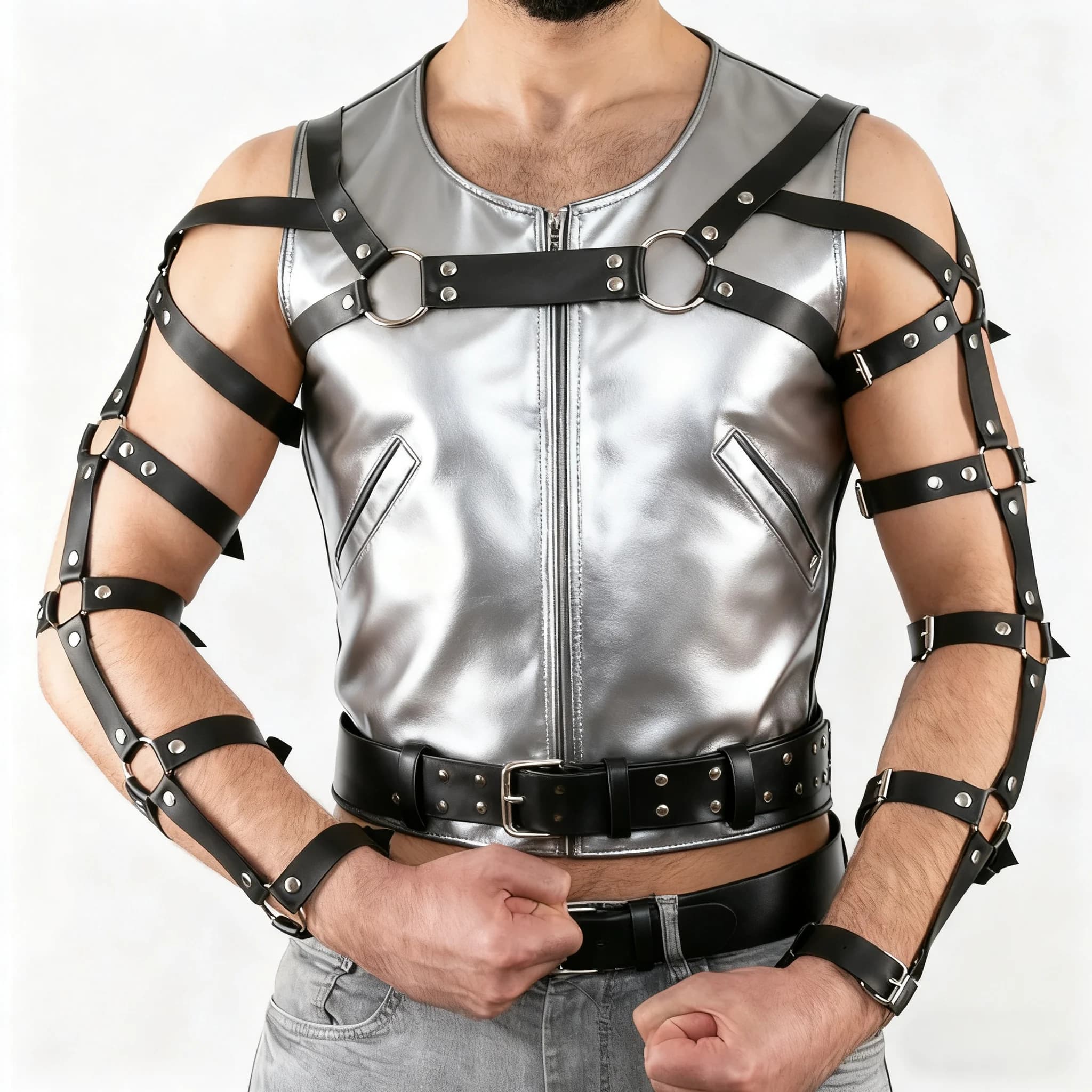 Ceinture Punk en cuir noir pour hommes, ceinture de poitrine à la mode, accessoires de discothèque P