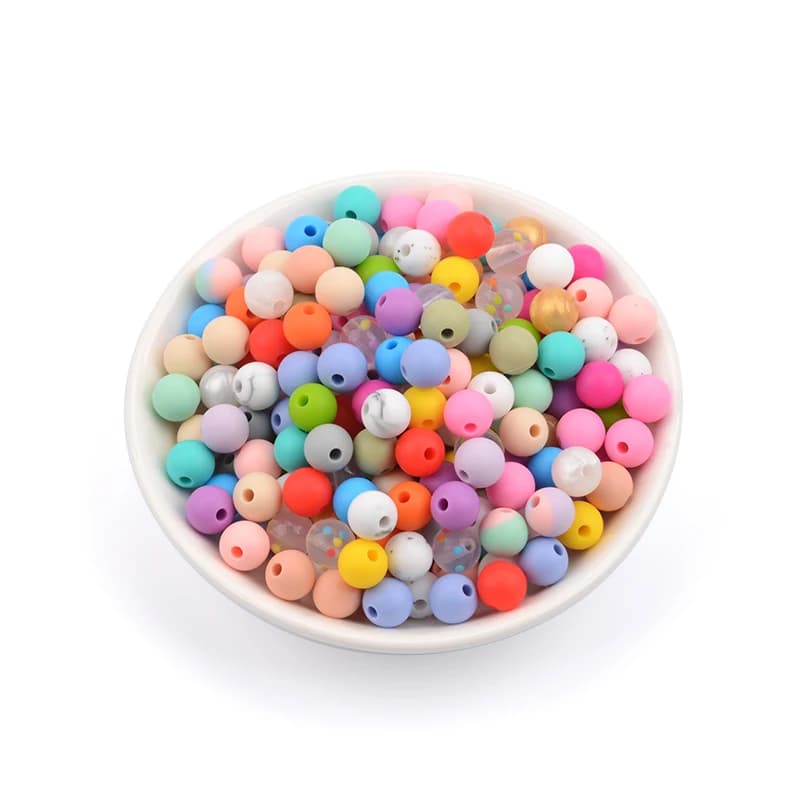 LOFCA 9mm 100 pièces perles de dentition en Silicone anneau de dentition bébé collier d'allaitement 
