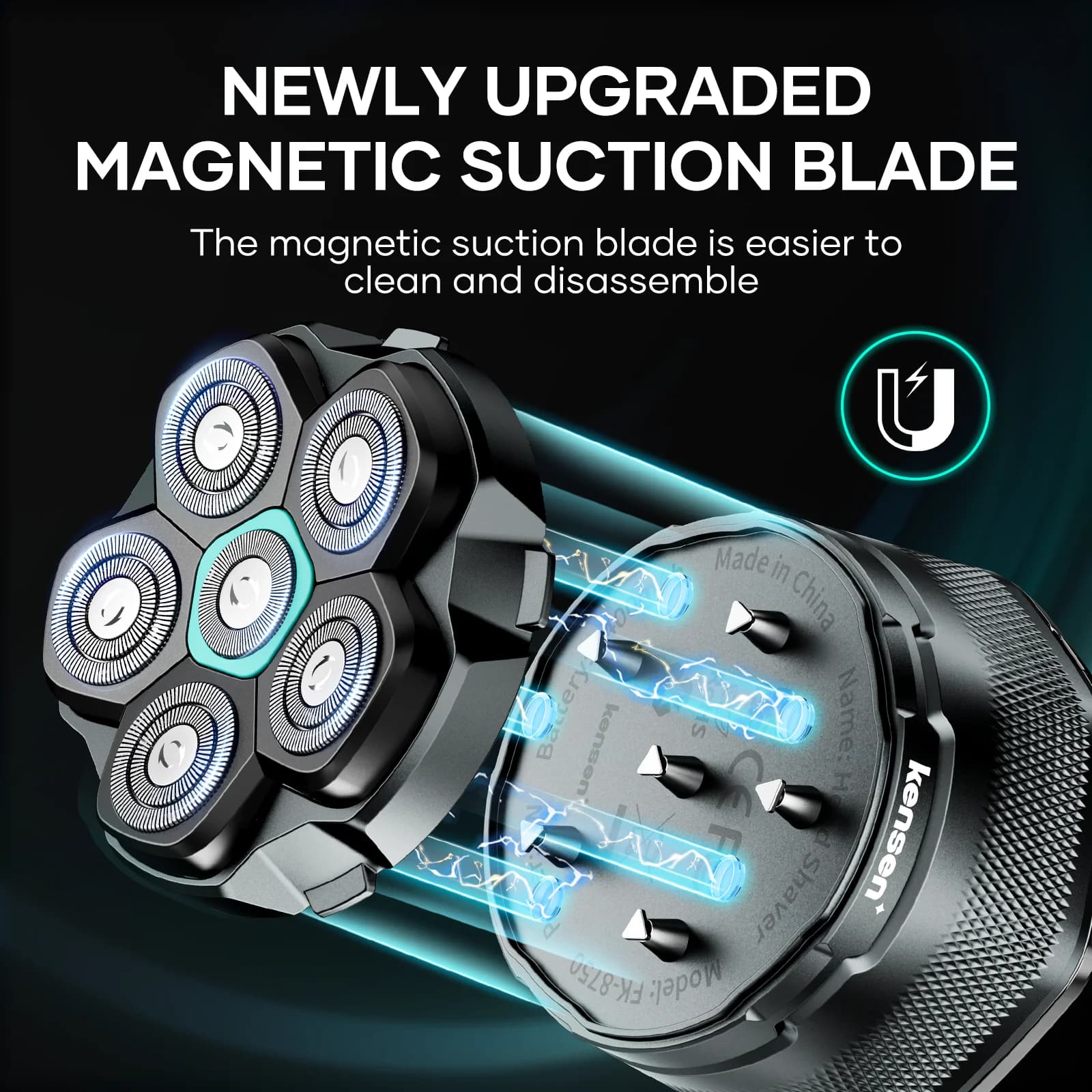 KENSEN rasoirs à tête électrique pour hommes chauve 6D rasoir magnétique tondeuse à barbe USB LED Re
