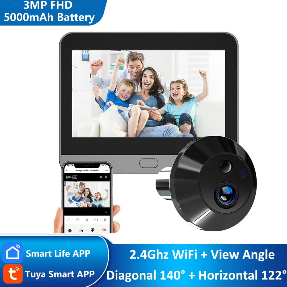 3MP Tuya Smart WiFi porte numérique oeil magique judas visionneuse PIR détection de mouvement Vision