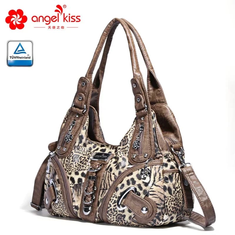 Angelkd'appareils-Sac à main léopard à poignée supérieure pour femmes, sacoche à la mode, pack de bo