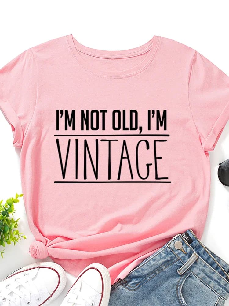T-shirt manches courtes col rond femme, vintage, imprimé, je ne suis pas vieux, je suis