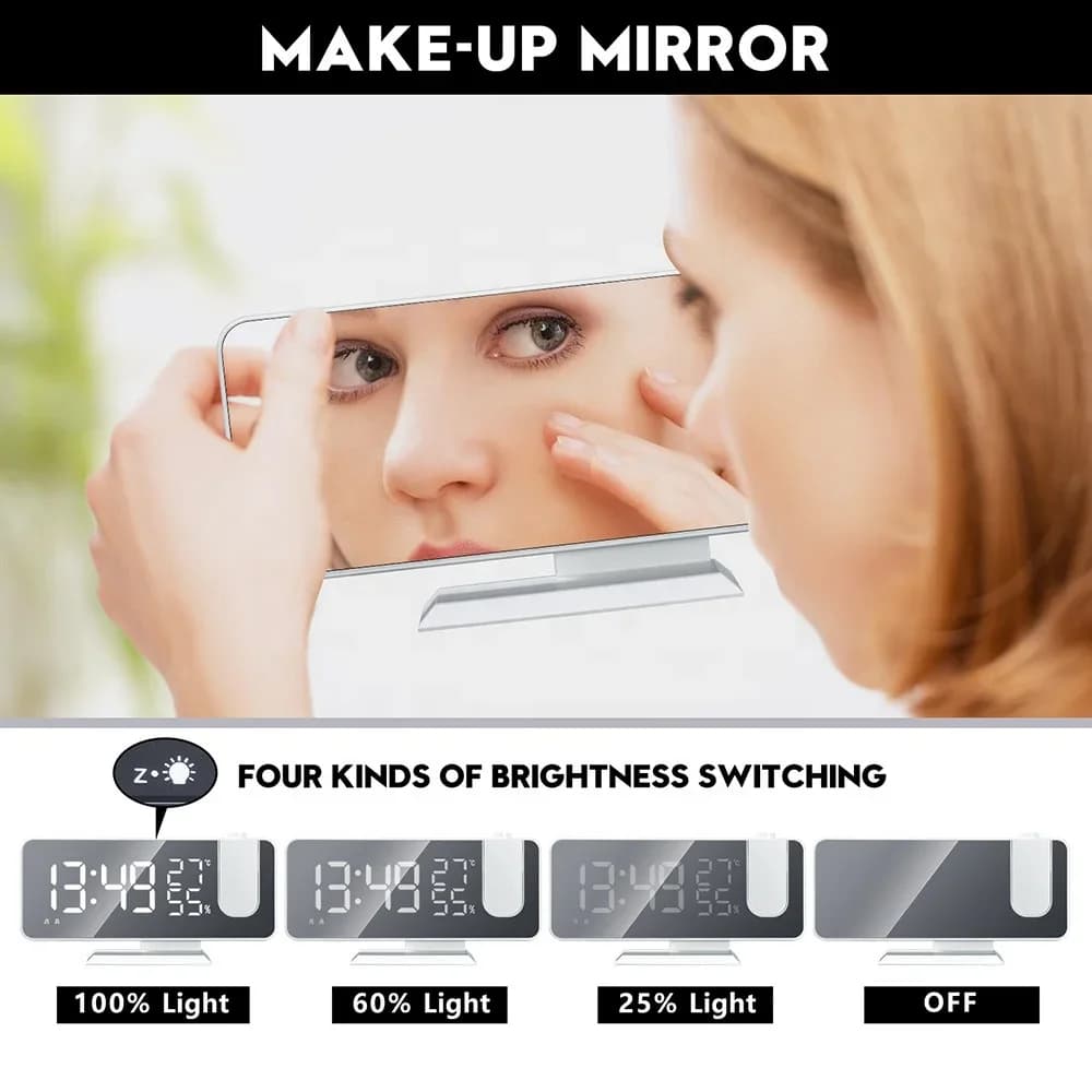 LED numérique miroir Projection réveil maison FM Radio thermomètre hygromètre USB réveil montre 180 