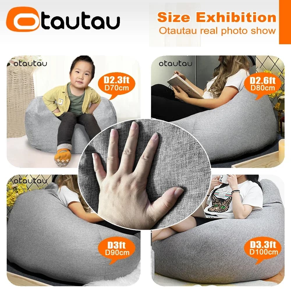 OTAUTAU-Grand pouf en coton et lin, housse sans remplissage, siège d'angle, pouf paresseux, chaise d