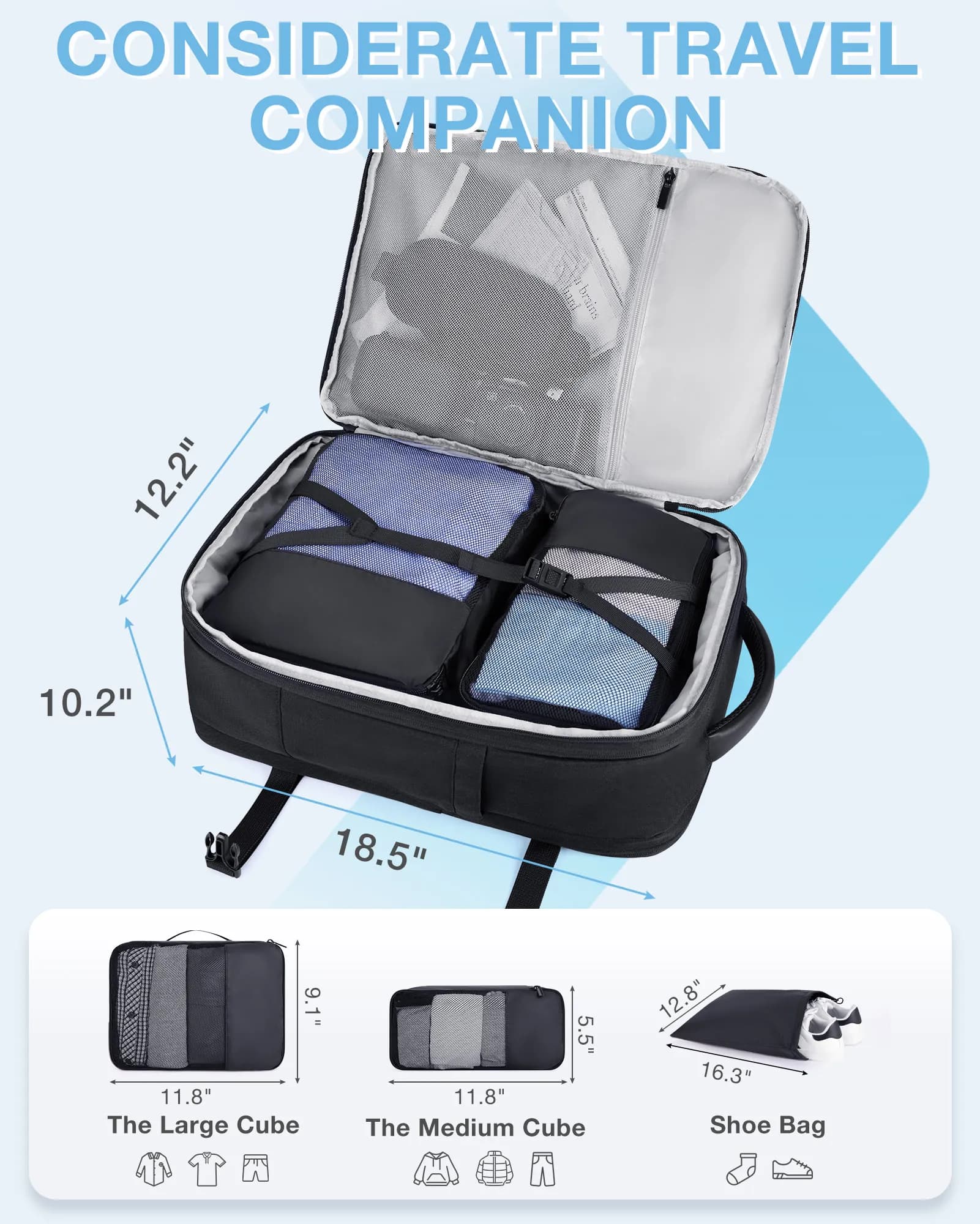 4 pièces 40L cabine de voyage sac à dos BAGSMART 17.3 ''sac à dos pour ordinateur portable compagnie