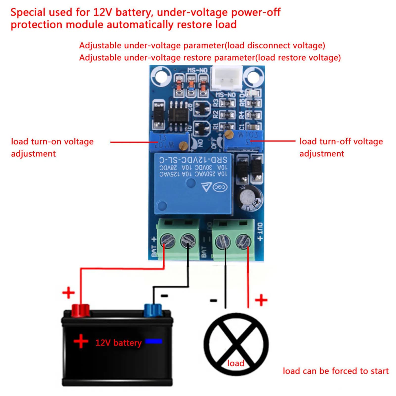Batterie 12V, basse tension, coupure automatique sur le Module de récupération, carte de sous-tensio