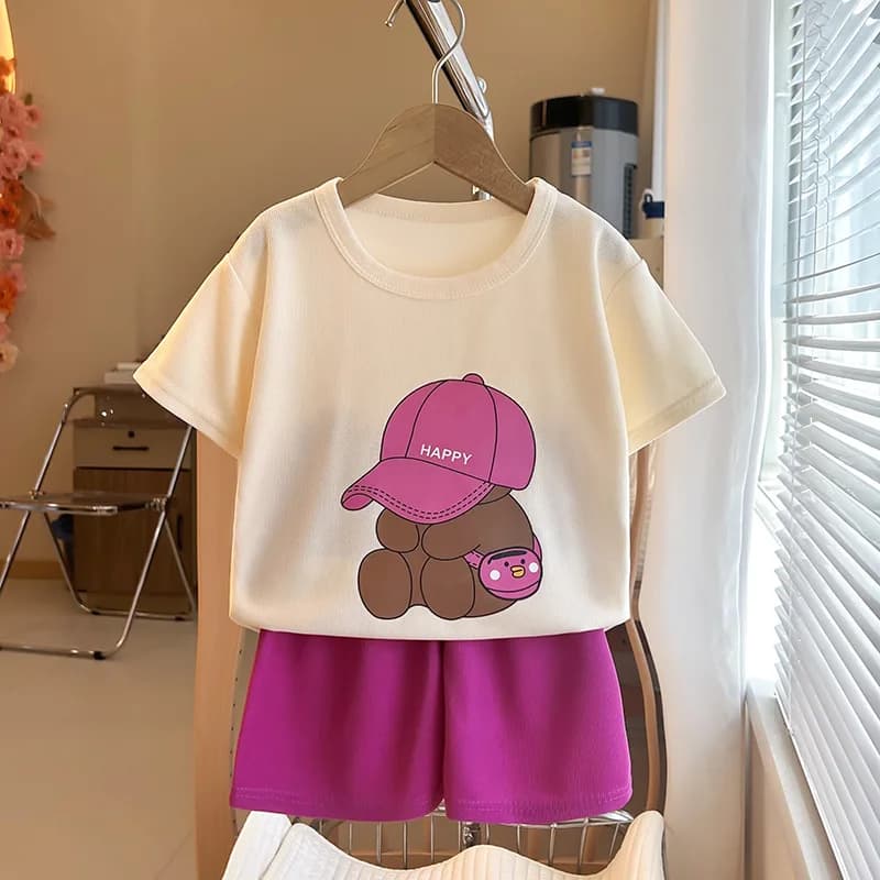 Costumes à manches courtes pour enfants, t-shirts à col rond, shorts pour documents solides, nouveau