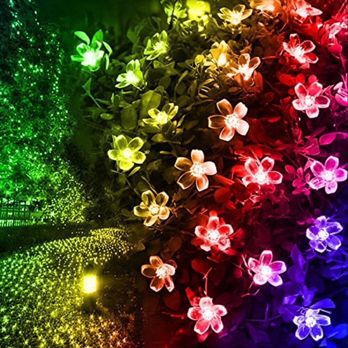 1PC chaîne solaire fleur lumières extérieur étanche 20/30/50/100 LED fée lumière pour jardin clôture